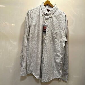 Button Front Dress Shirt with Grid Pattern